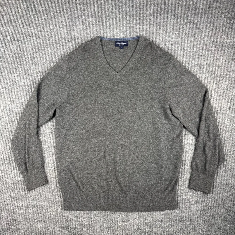 Cremieux Luxury Cashmere Sweater Mens XL Gray V-Neck Pullover Soft Knit Classic